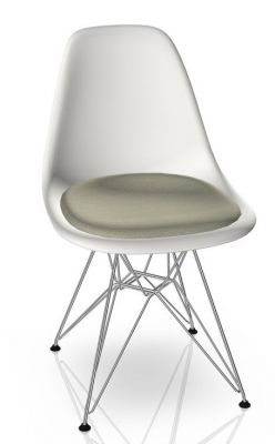 Eames Plastic Side Chair DSR Chair with Seat Cushion Vitra Chrome - Hopsack warmgrey/ivory, White